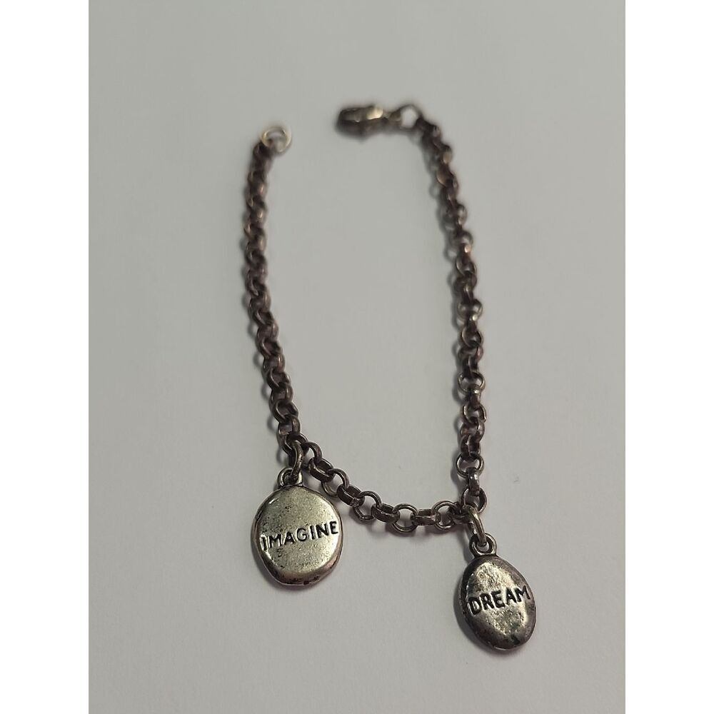 Sterling Silver Starter Charm Bracelet with 'IMAGINE' and 'DREAM' Charms